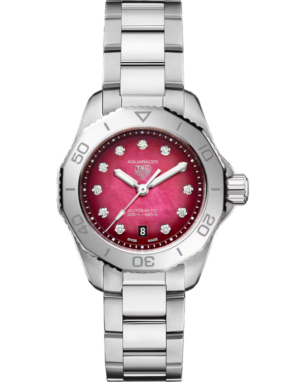 TAG HEUER Aquaracer Professional 200 Date Automatic 30MM Ruby Red MOP Dial Women's Watch WBP2414.BA0622