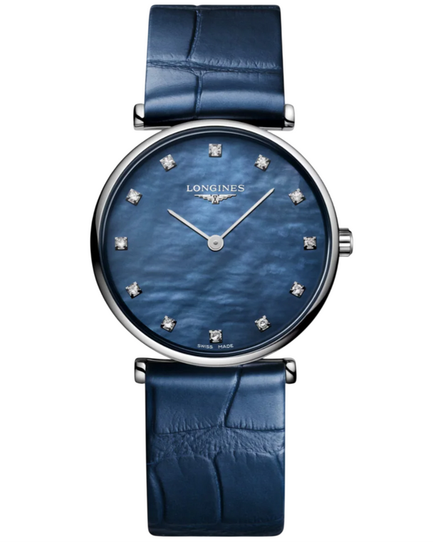 LONGINES La Grande Classique Quartz 29MM Blue MOP Diamond Dial Leather Women's Watch L4.512.4.81.2 / L45124812