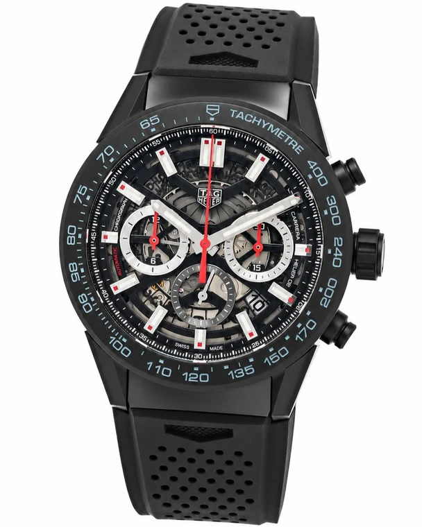 TAG Heuer Watches‎ TAG HEUER Carrera Chronograph Auto 45MM Skeleton Dial Rubber Men's Watch CBG2A90.FT6173 