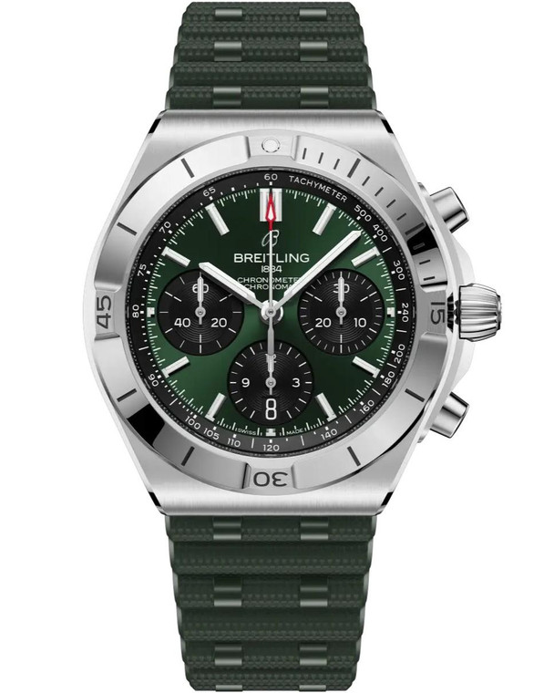 Breitling watches BREITLING Chronomat B01 Chronograph Automatic 42MM Green Dial Rubber Men's Watch AB0158101L1S1 