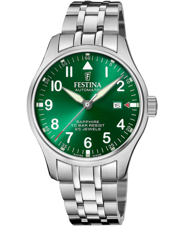 FESTINA Aviator North Chrono Automatic 43MM Green Dial SS Men's Watch F20151-B