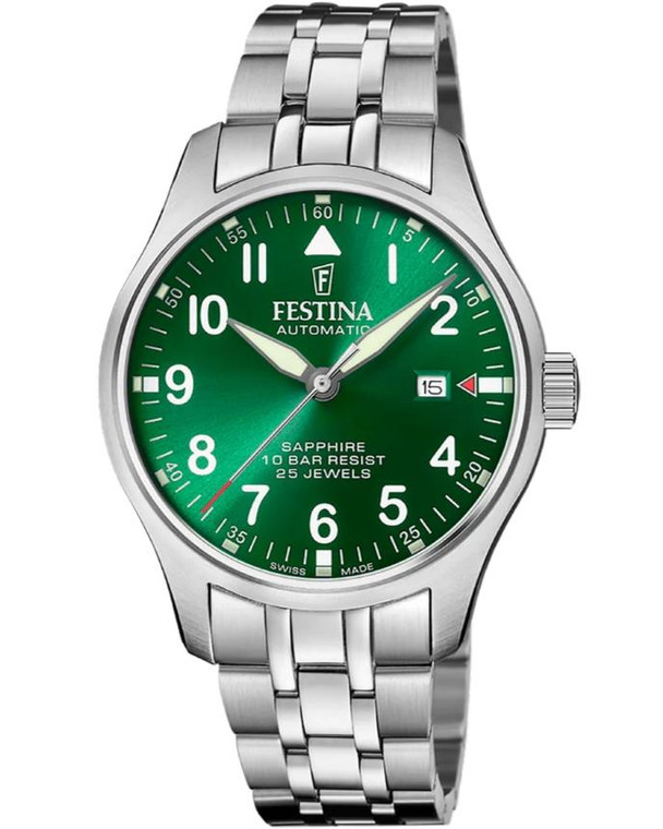 FESTINA Aviator North Automatic 43MM Green Dial SS Men's Watch F20151-B
