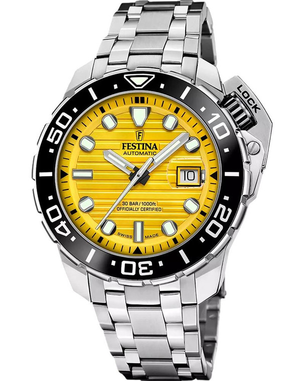 Festina FESTINA Odyssey Diver Automatic 47MM Yellow Dial Diver COSC Men's Watch F20043-1 