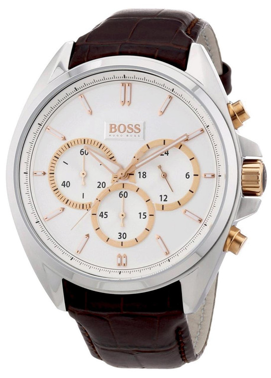 Hugo Boss watches HUGO BOSS Black 46MM Chronograph SS Brown Leather Mens Watch 1512881