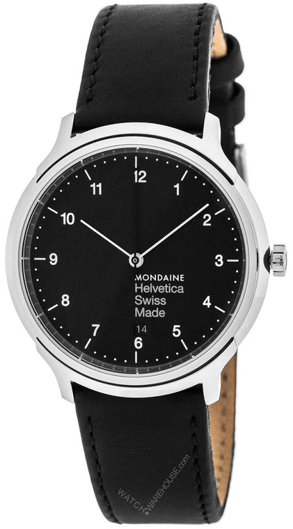 Mondaine watches MONDAINE Helvetica No.1 REG BLK Dial Leather Mens Watch MH1R2220LB