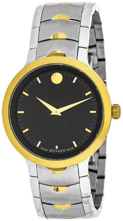 Movado watches MOVADO Luno 40MM SS Black Dial Index Marker 2-Tone Mens Watch 0607043