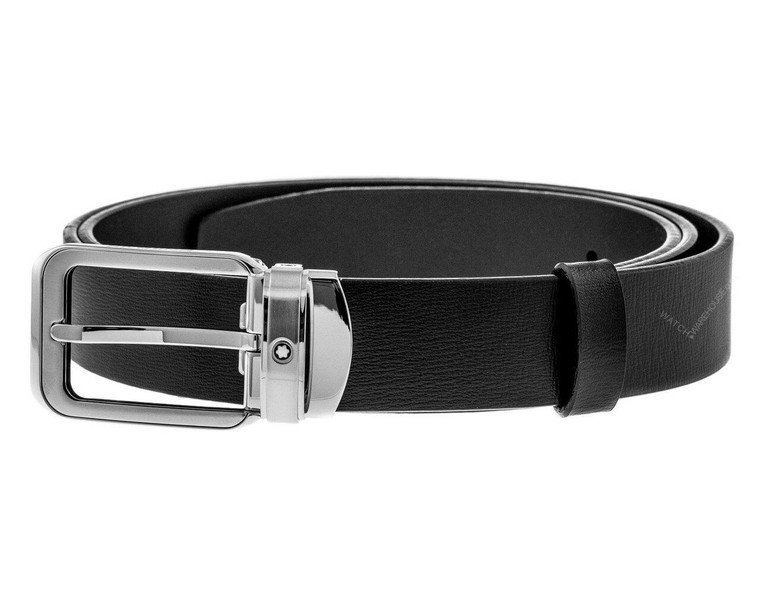 Montblanc Accessories MONTBLANC Rectangular Palladium Pin Buckle Black Leather Belt 114388