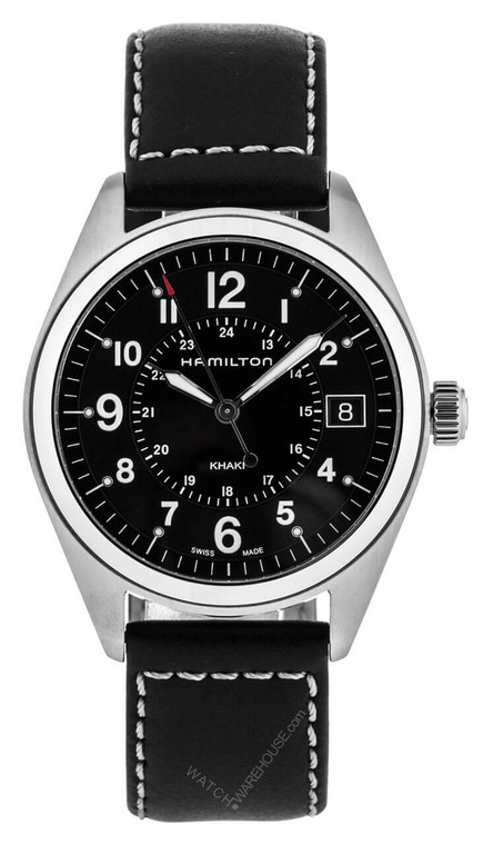 Hamilton watches HAMILTON Khaki Field 40MM Black Dial LTHR Strap Mens Watch H68551733