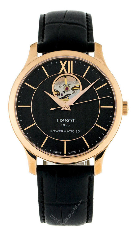 Tissot watches TISSOT Tradition Powermatic 80 Open Heart Leather Watch T0639073606800