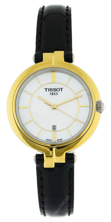 Tissot watches TISSOT T-Lady Flamingo White MOP Dial BLK Leather Watch T0942102611100