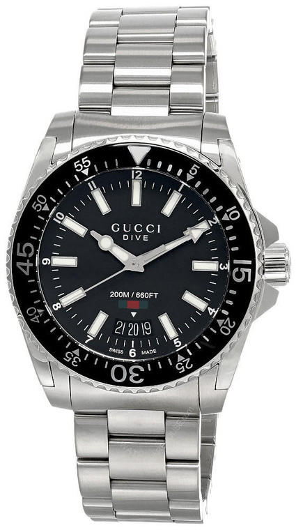 Gucci watches GUCCI Dive LG 40MM Quartz S-Steel BLK Matte Dial Mens Watch YA136301A