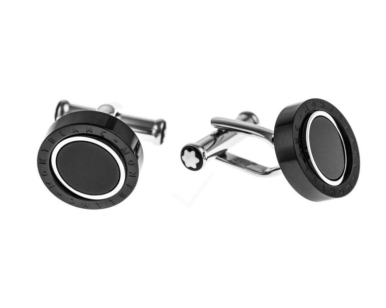 Montblanc Accessories MONTBLANC Meisterstuck SS Onyx Inlay Rotating Ring Cufflinks 116665