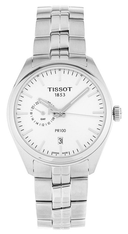 Tissot watches TISSOT PR 100 39MM SS Dual Time Silver Dial Mens Watch T1014521103100