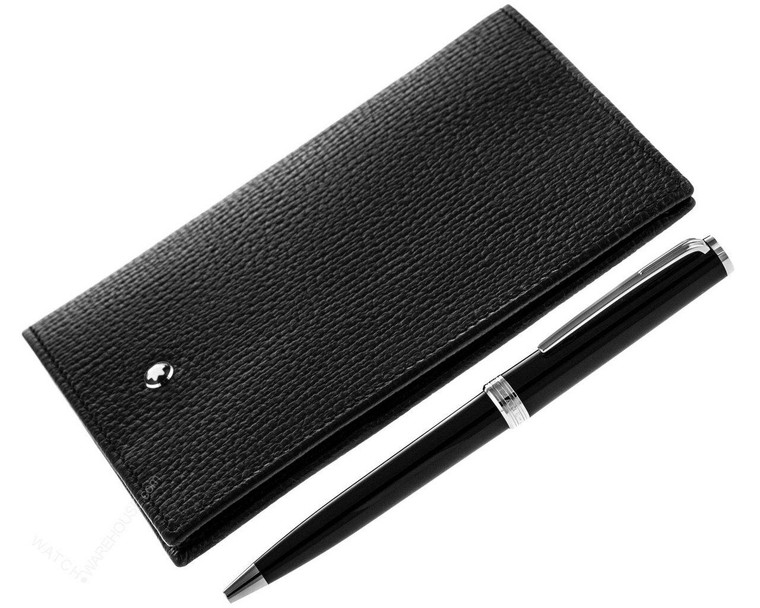 Montblanc Pens MONTBLANC PIX Black BP Pen and Meisterstuck Passport Holder Set 117089