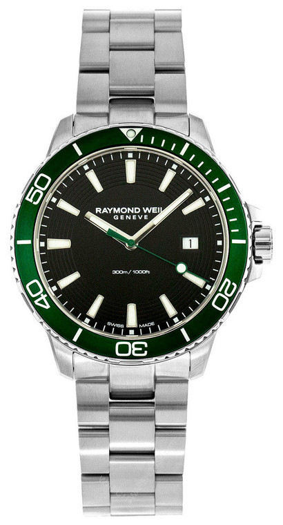 Raymond Weil Watches RAYMOND WEIL Tango 42MM BLK Dial GRN Rotating BZL Watch 8260-ST7-20001
