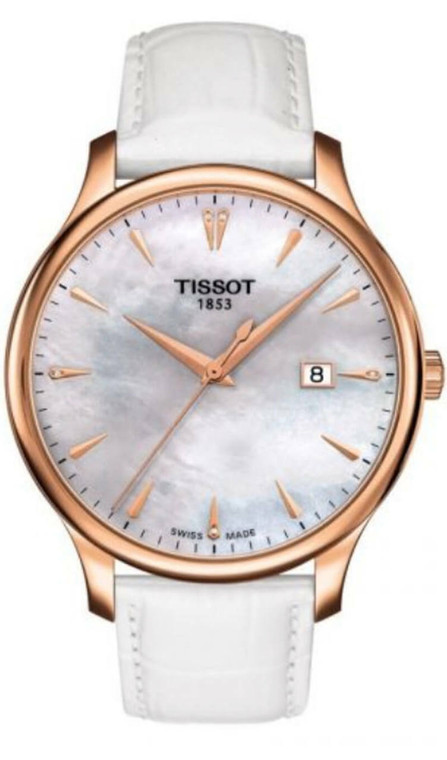 Tissot watches TISSOT Tradition 42MM MOP Dial White LTHR Mens Watch T0636103611601