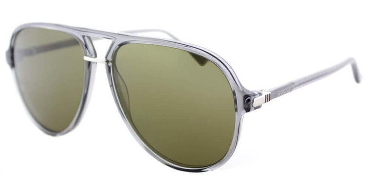 Eyewear Brands Gucci Grey Aviator Green Lens Mens Sunglasses GG0015S 005 