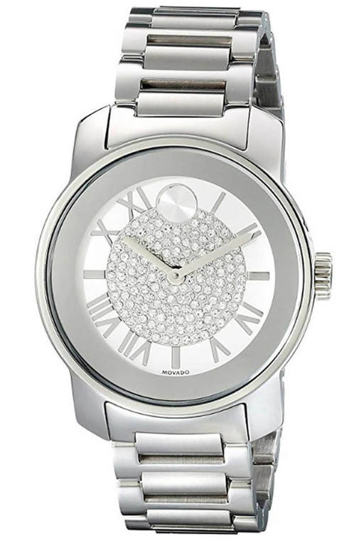 Movado watches MOVADO Bold 32MM SS Silver Crystal Pave Dial Womens Watch 3600254