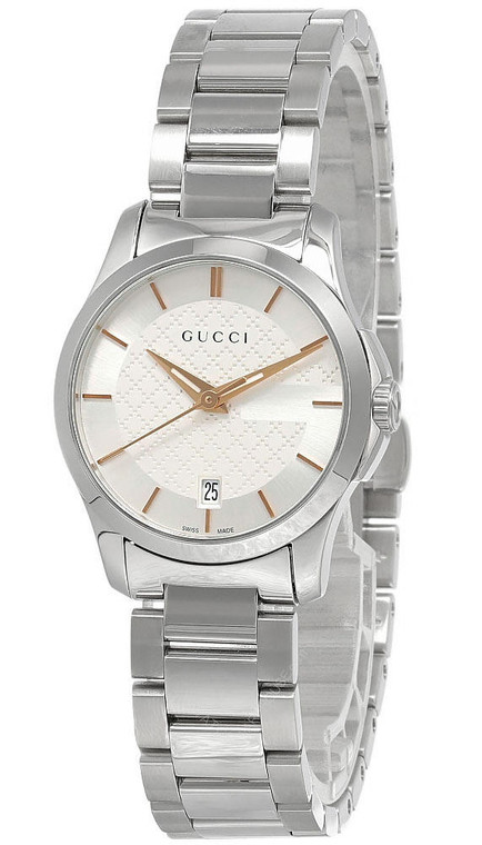 Gucci watches GUCCI G-Timeless 27MM SS Silver Dial Rose Gold Womens Watch YA126523