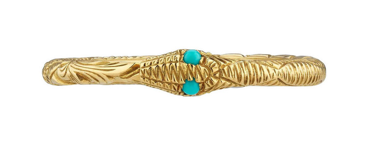 Jewelry GUCCI Ourobros 18k Yellow Gold and Turquoise 3gm Ring YBC526575001013