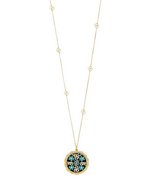 Jewelry GUCCI Icon Blooms 18K Gold Multicolor Pendant Necklace YBB47935900100U