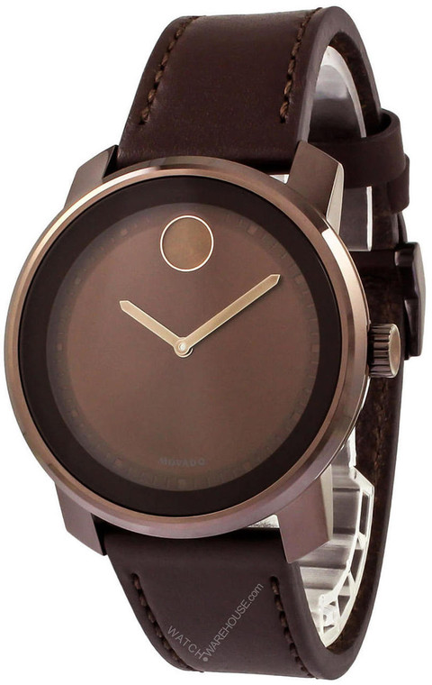 Movado watches MOVADO Bold 42.5MM Stainless Steel Brown Dial LTHR Mens Watch 3600377