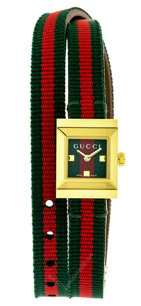 gucci red and green striped canvas watch