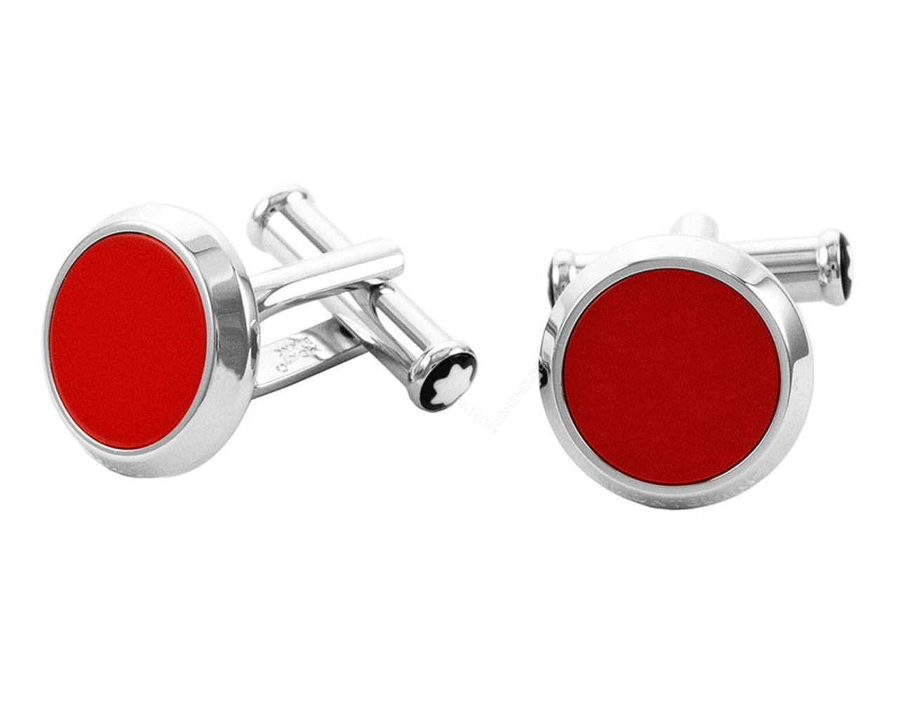 Montblanc Red Laquer Stainless Steel Round Cufflinks Montblanc Red Laquer Stainless Steel Round Cufflinks