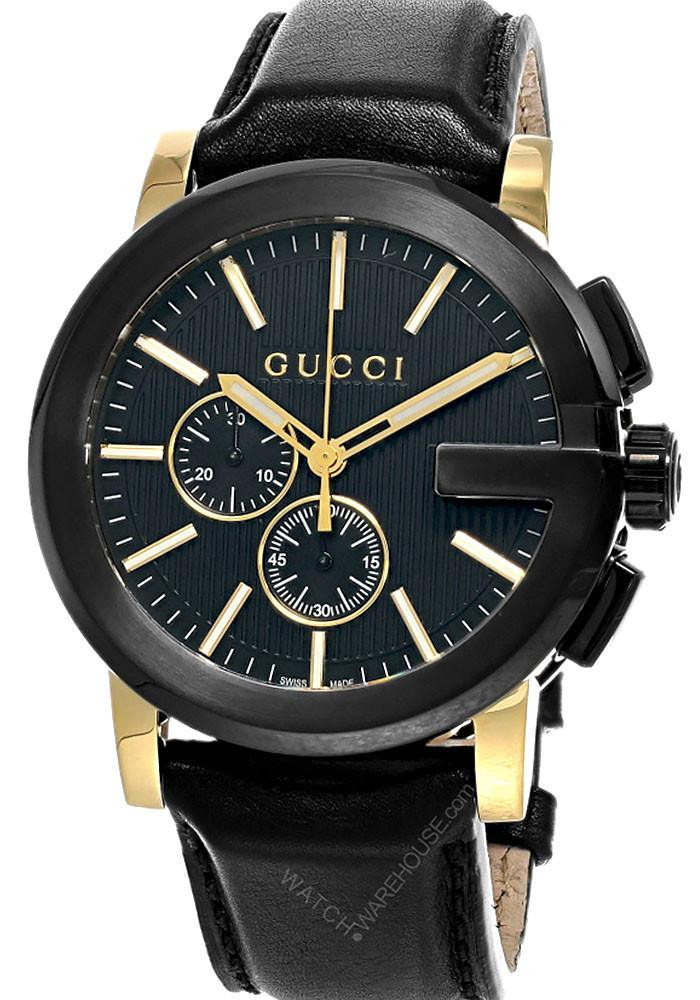 GUCCI G-Chronograph 44MM Black Dial BLK Leather Men's Watch YA101203