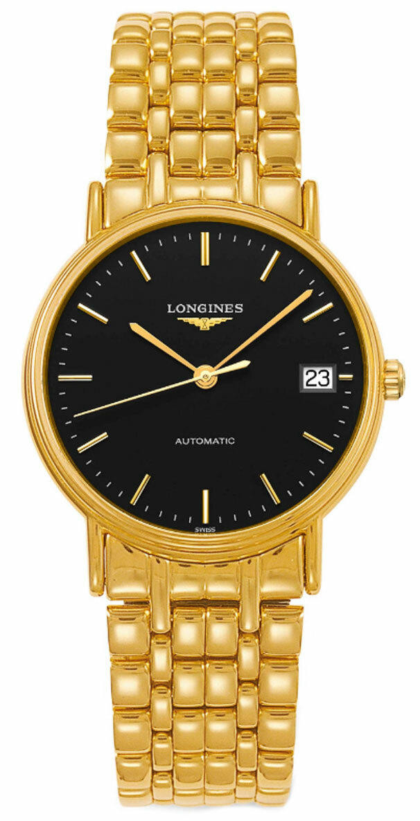 LONGINES Presence Auto 34.5mm SS PVD Gold Black Dial Women's Watch