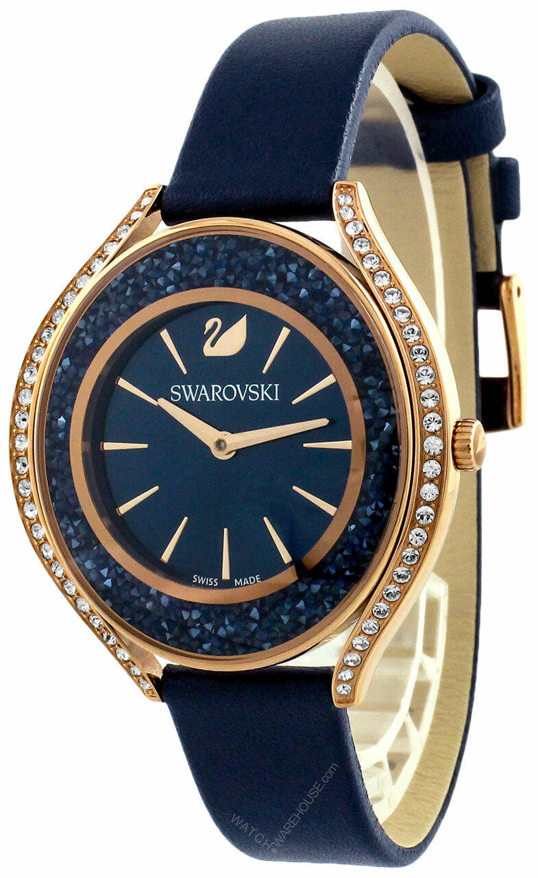 SWAROVSKI Crystalline Aura Blue Dial Rose Gold Leather Watch 5519447 ...
