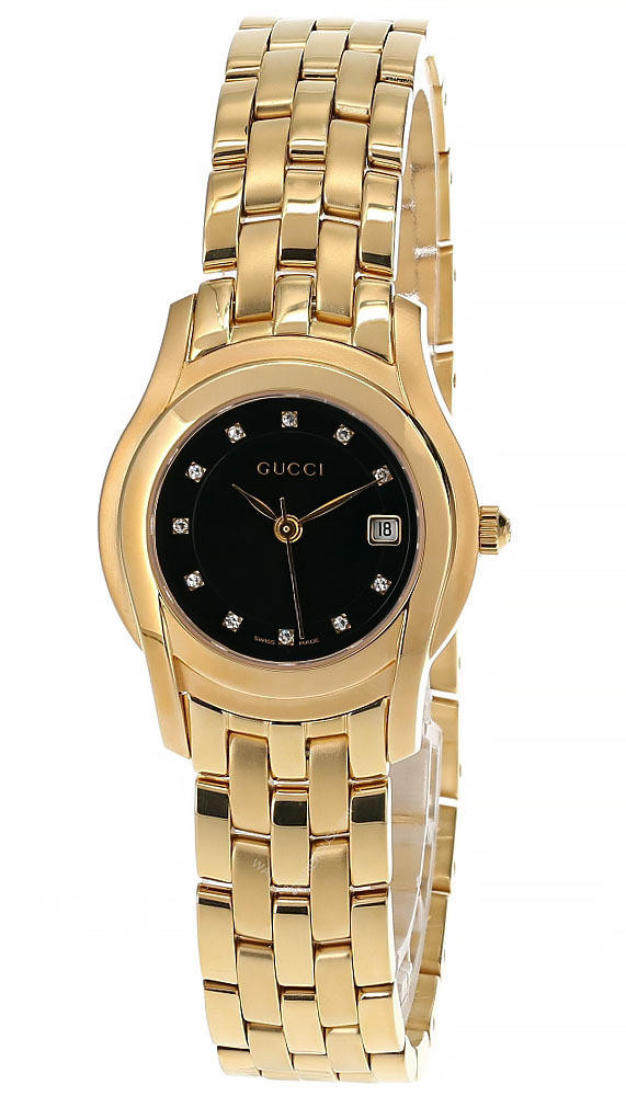 GUCCI クォーツ腕時計 ブラック ゴールド GUCCI SS Gold Black Dial Diamond Marker Bracelet Women's Watch