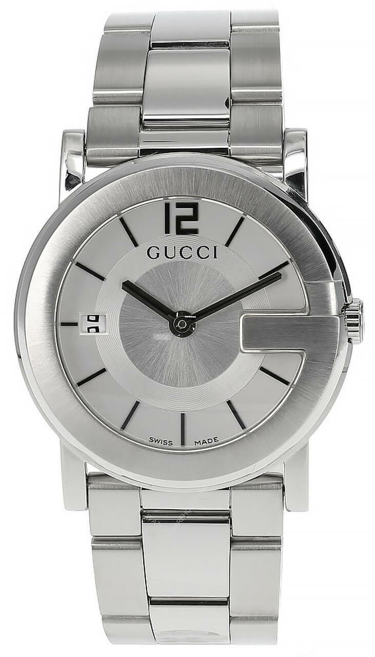 GUCCI G Quartz Stainless Steel Silver Dial Date Men display picture 3