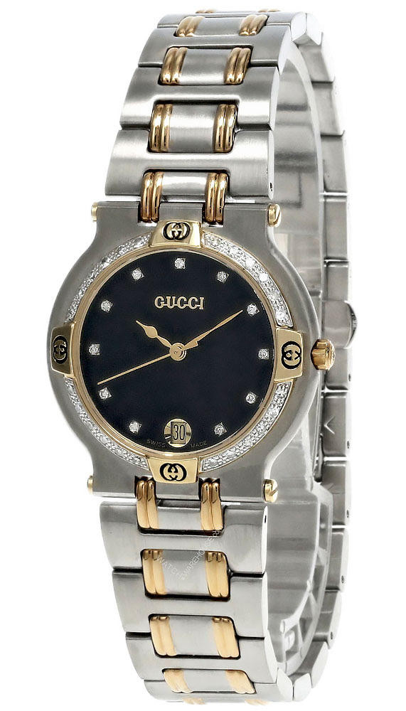 GUCCI Vintage Quartz Black Dial Two-Tone Unisex Watch 9000M-D