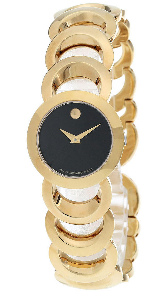 MOVADO Rondiro 24MM SS Black Dial Gold Bracelet Women display picture 2