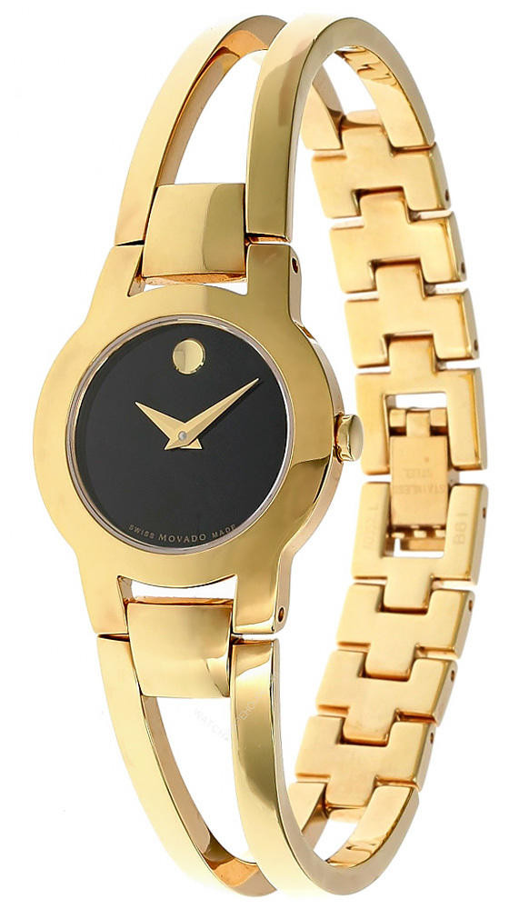Like New!! Movado Amorosa round black dial yellow gold bracelet watch. Movado Amorosa Women main image 3