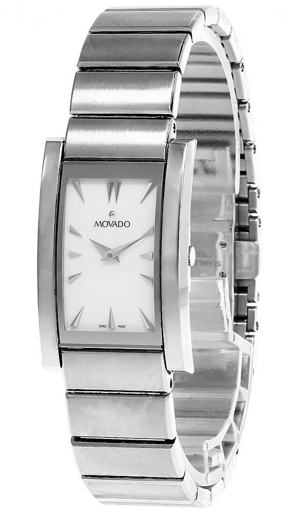 MOVADO Quartz S-Steel White Rectangular Dial Women's Watch 0605561