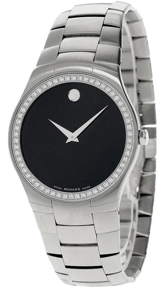 MOVADO Strato S-Steel Black Dial Diamond Bezel Men's Watch 0605610