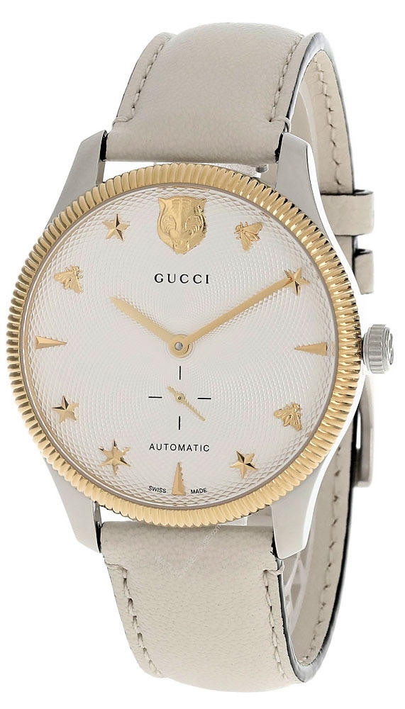 GUCCI G-Timeless 40MM AUTO Silver Dial LTHR Strap Men's Watch