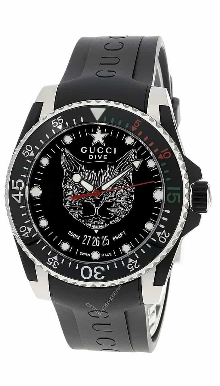 GUCCI Dive 40MM Quartz Black Dial Black Rubber Men's Watch YA136320