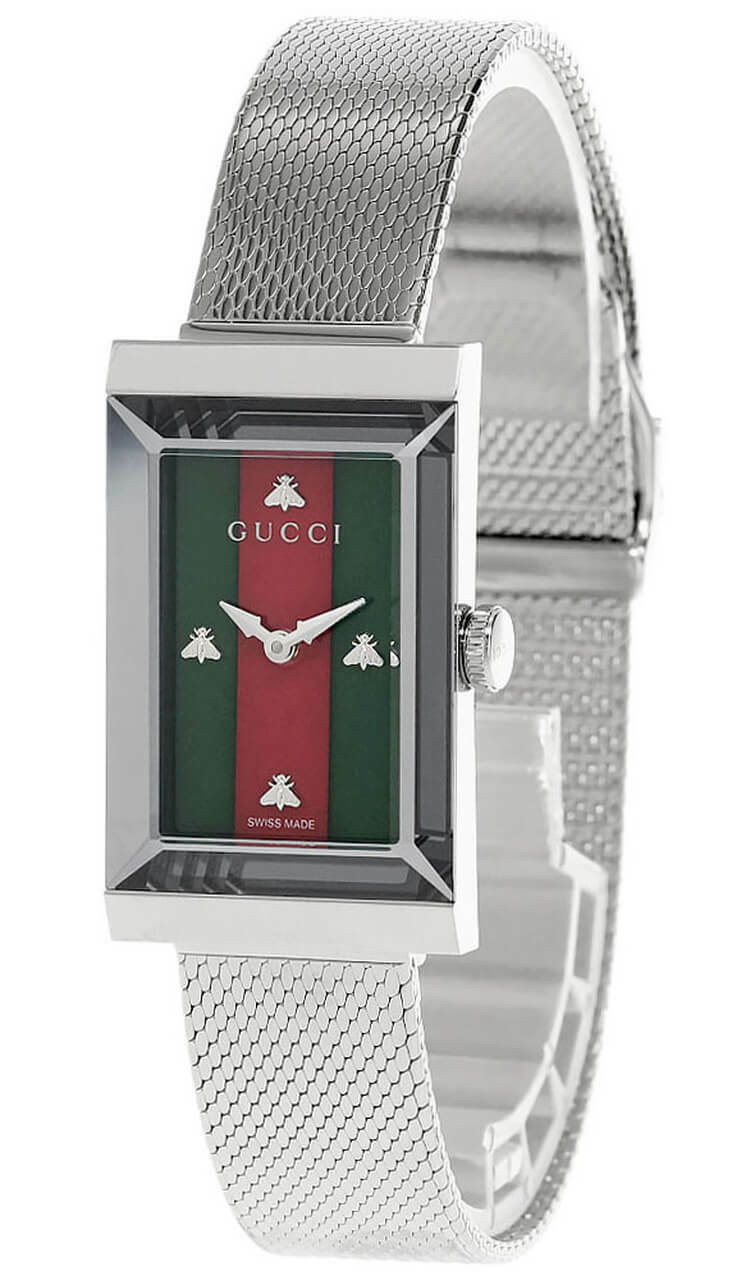 GUCCI G-Frame 21MMx34MM Green/Red MOP Dial Mesh Bracelet Watch