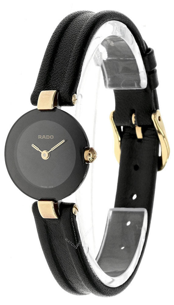 RADO Jubilee QTZ Black Dial Gold Link Leather Women's Watch 204.3579.4