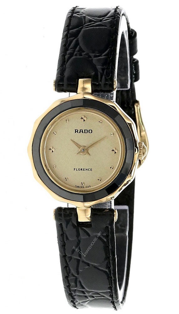 RADO Florance Gold Dial Sapphire Bezel Leather Women's Watch