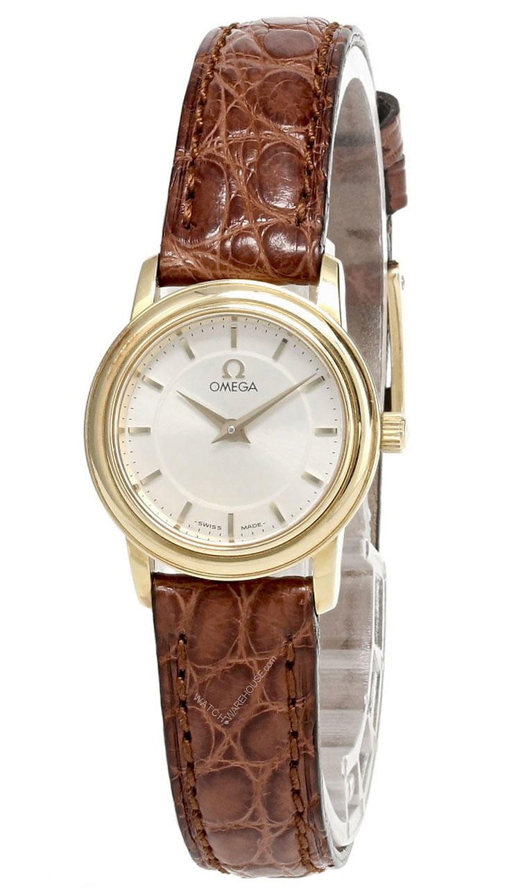 OMEGA DeVille Prestige 18K Gold Case Leather Women's Watch 46703102