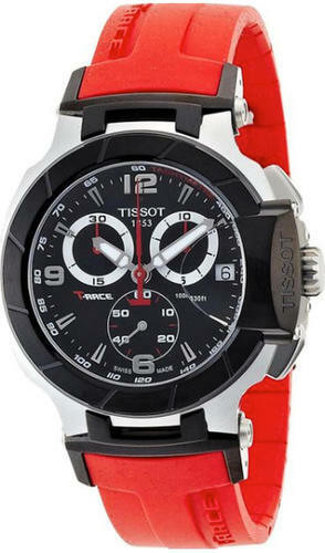 TISSOT T-Race Black CHRONO Black Dial Red Rubber Watch 