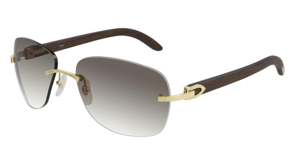 CARTIER Brown Lens with Gold Brown Wood Men's Sunglasses CT0014RS