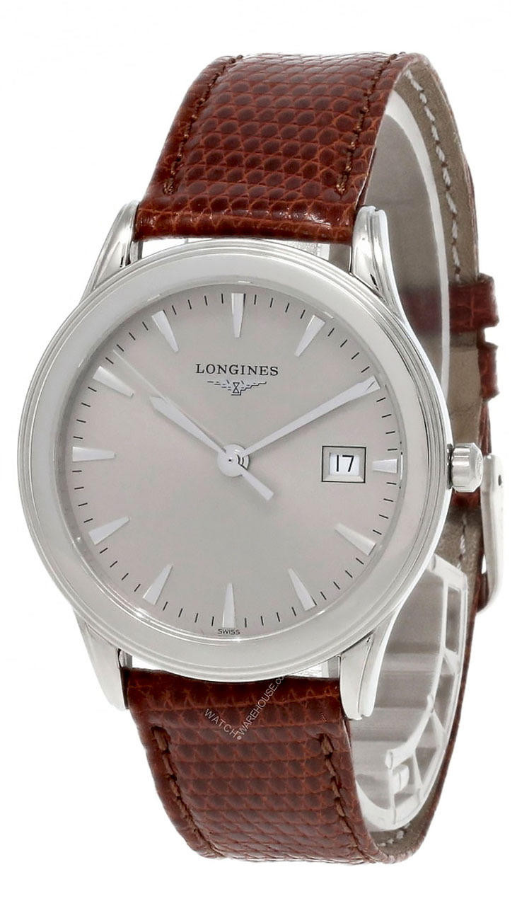 LONGINES Flagship SS Silver Dial Date Brown Leather Men's Watch