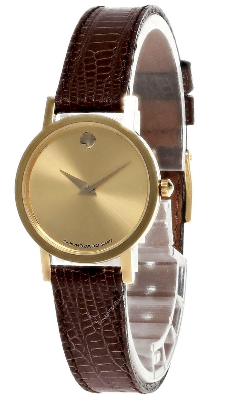 MOVADO Museum Gold Dial Brown Leather Women display picture 1