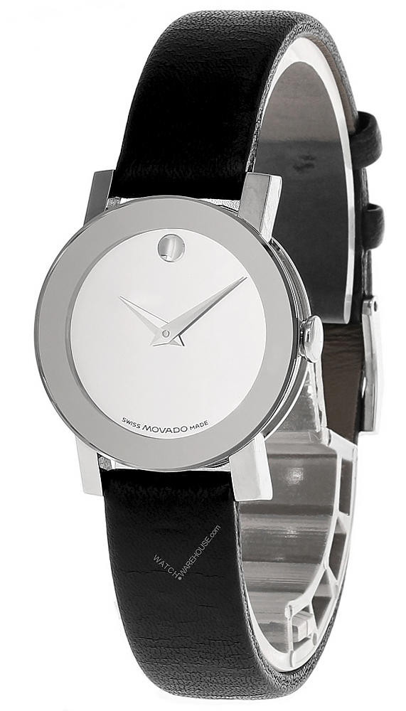 MOVADO Museum Silver Mirror Dial Black Leather Women display picture 1
