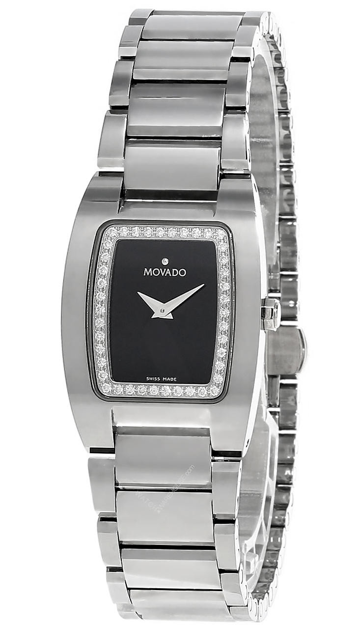 MOVADO Fiero 24MM S-Steel BLK Dial Diamond Bezel Women's Watch 0605771